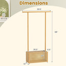 Bamboo Clothes Rack with Rattan Storage Basket and Wheels