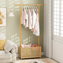 Bamboo Clothes Rack with Rattan Storage Basket and Wheels