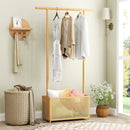 Bamboo Clothes Rack with Rattan Storage Basket and Wheels