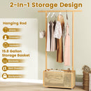 Bamboo Clothes Rack with Rattan Storage Basket and Wheels