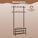 Bamboo Coat Rack PE Rattan Hall Tree with Bench and Shoe Storage 3-In-1 Entryway Bench