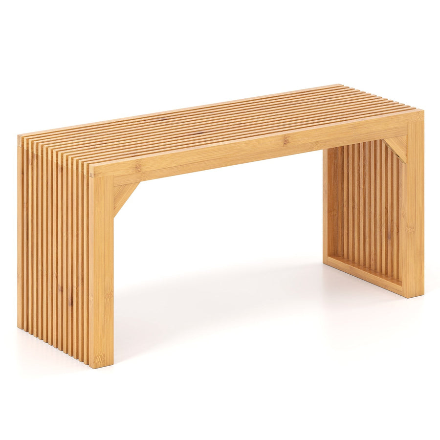 Bamboo Dining Bench Long Entryway Bench Indoor Outdoor Solid Wood Bench-Natural