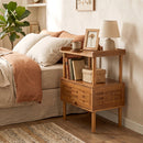Bamboo Rattan Nightstand with Flip-Up Door and Open Shelf