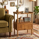 Bamboo Rattan Nightstand with Flip-Up Door and Open Shelf