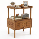 Bamboo Rattan Nightstand with Flip-Up Door and Open Shelf