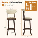 30.5 Inch Bar Height Chairs Set of 2 Swivel High Barstool with Padded Seat and Backrest-Brown