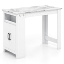 Bar Table Faux Marble Pub Table with 7 Hanging Hooks Compartment-White