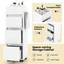 Bathroom Floor Cabinet with 3 Drawers 4 Top Dividers and 1 Towel Rack-White