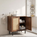 Bathroom Vanity Cabinet with Rattan Doors and U-Shaped Cut-Out