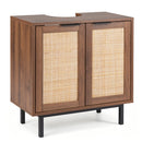 Bathroom Vanity Cabinet with Rattan Doors and U-Shaped Cut-Out