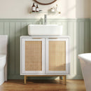 Bathroom Vanity Cabinet with Rattan Doors and U-Shaped Cut-Out