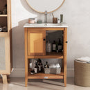 Bathroom Vanity with Ceramic Sink 2 Rattan Doors and Slatted Shelf