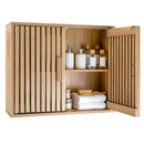 Bathroom Wall Cabinet with 2 Slatted Doors and 3-Level Adjustable Shelves