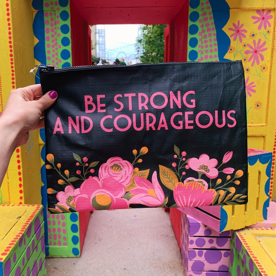 Be Strong And Courageous Zipper Folder | Double-Sided Camo Jumbo Pouch | 14.25