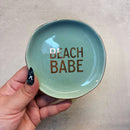Beach Babe Sage Green Ceramic Tray with Makeup Sponge Gift Set | Cosmetic Giftable Beauty Tools Set