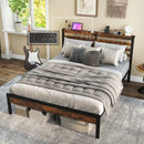 Full/Queen Size Bed Frame with Charging Station and Storage Headboard