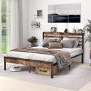 Full/Queen Size Bed Frame with Charging Station and Storage Headboard