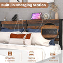 Full/Queen Size Bed Frame with Charging Station and Storage Headboard