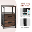 Bedside Table Set of 2 with Removable Fabric Drawers and Metal Frame-Walnut