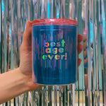 Best Age Ever Birthday Double-Wall Short Tumbler in Blue  | Insulated Acrylic Travel Tumbler with Lid