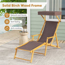 Birch Wood Chaise Lounge Chair Foldable Beach Chair with Adjustable Canopy