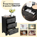 Farmhouse Nightstand with 3 Storage Drawers and Handles