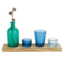 Blue Candle Garden Set | Glass Bottle Vase & Votive Candleholders with Wooden Tray