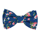 Blue Floral Pet Bow Tie | Dog or Cat Fancy Bowtie Attaches to Collar