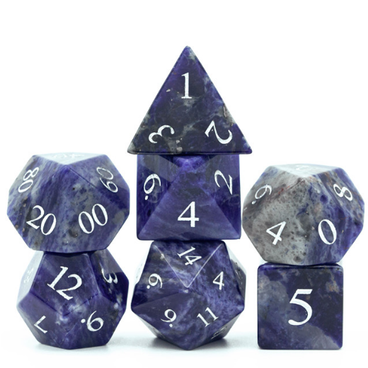 Blue-Vein - Gemstone Engraved RPG Dice Set