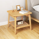 Boho Bamboo Sofa Side Table with Faux Rattan Storage Shelf-Natural