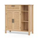 Boho Buffet Sideboard Storage Cabinet with Drawer and Rattan Woven Doors-Natural