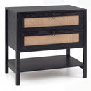 Rattan Nightstand with 2 Drawers and Open Shelf