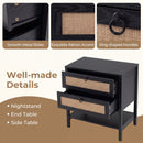 Rattan Nightstand with 2 Drawers and Open Shelf
