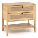 Rattan Nightstand with 2 Drawers and Open Shelf