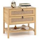 Rattan Nightstand with 2 Drawers and Open Shelf