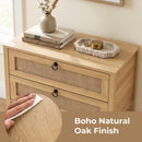 Rattan Nightstand with 2 Drawers and Open Shelf