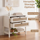 Rattan Nightstand with 2 Drawers and Open Shelf