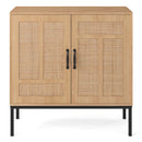 Boho Storage Cabinet with Asymmetrical Pattern Doors for Kitchen-Natural