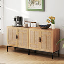 Boho Storage Cabinet with Asymmetrical Pattern Doors for Kitchen-Natural