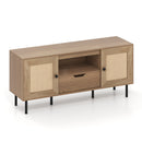 Boho TV Stand for 60 Inch TV Entertainment Center with Cabinets and Storage Shelf-Natural