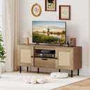 Boho TV Stand for 60 Inch TV Entertainment Center with Cabinets and Storage Shelf-Natural