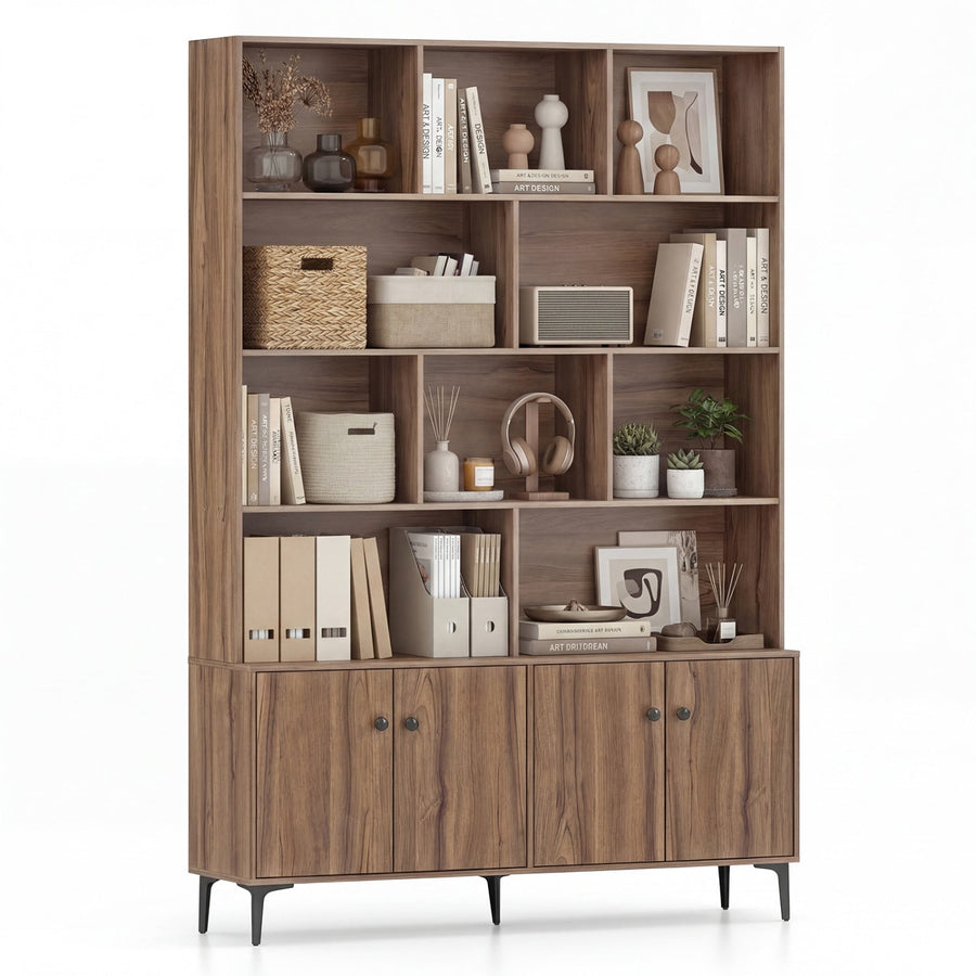 Bookshelf with 4 Doors and 2 Anti-Tipping Kits for Home Office