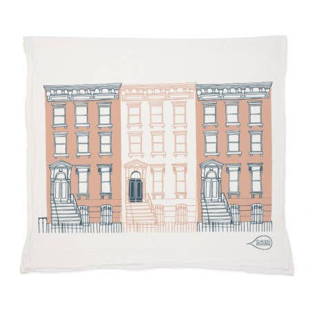 Brooklyn Brownstone Orange Artist-Drawn Thirsty Flour Sack Cotton Tea Towel