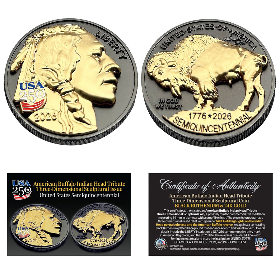 3D American Buffalo Indian Head Tribute Coin With USA 250th Privy Mark