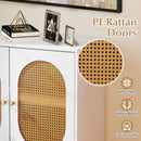 Buffet Cabinet Rattan Storage Cabinet with 2 Doors and Adjustable Shelf