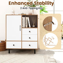 Buffet Sideboard Mid Century Modern Storage Cabinet with 4 Drawers and Open Compartment