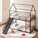 Bunk Bed Twin Over Twin House Bunk Bed Frame with Metal Slats