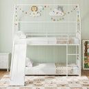Bunk Bed Twin Over Twin House Bunk Bed Frame with Metal Slats