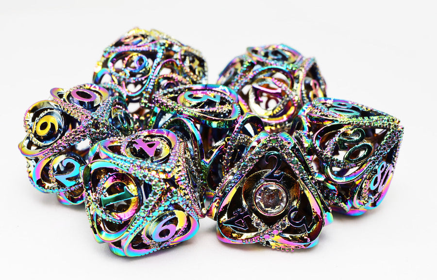 Hollow Hearts: Jeweled Burnt Opal -  Metal RPG Dice Set