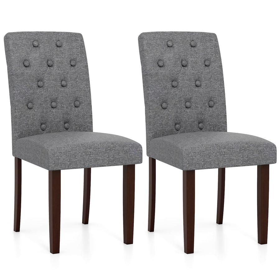 Button Tufted Fabric Upholstered Wooden Dining Chair Set of 2 with High Curved Back
